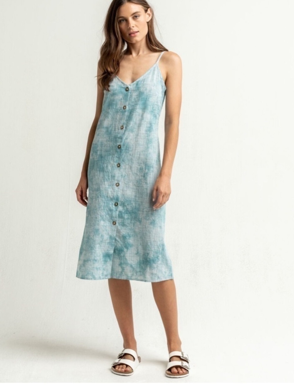 Light Blue Tie-Dye Button Front Slip Dress